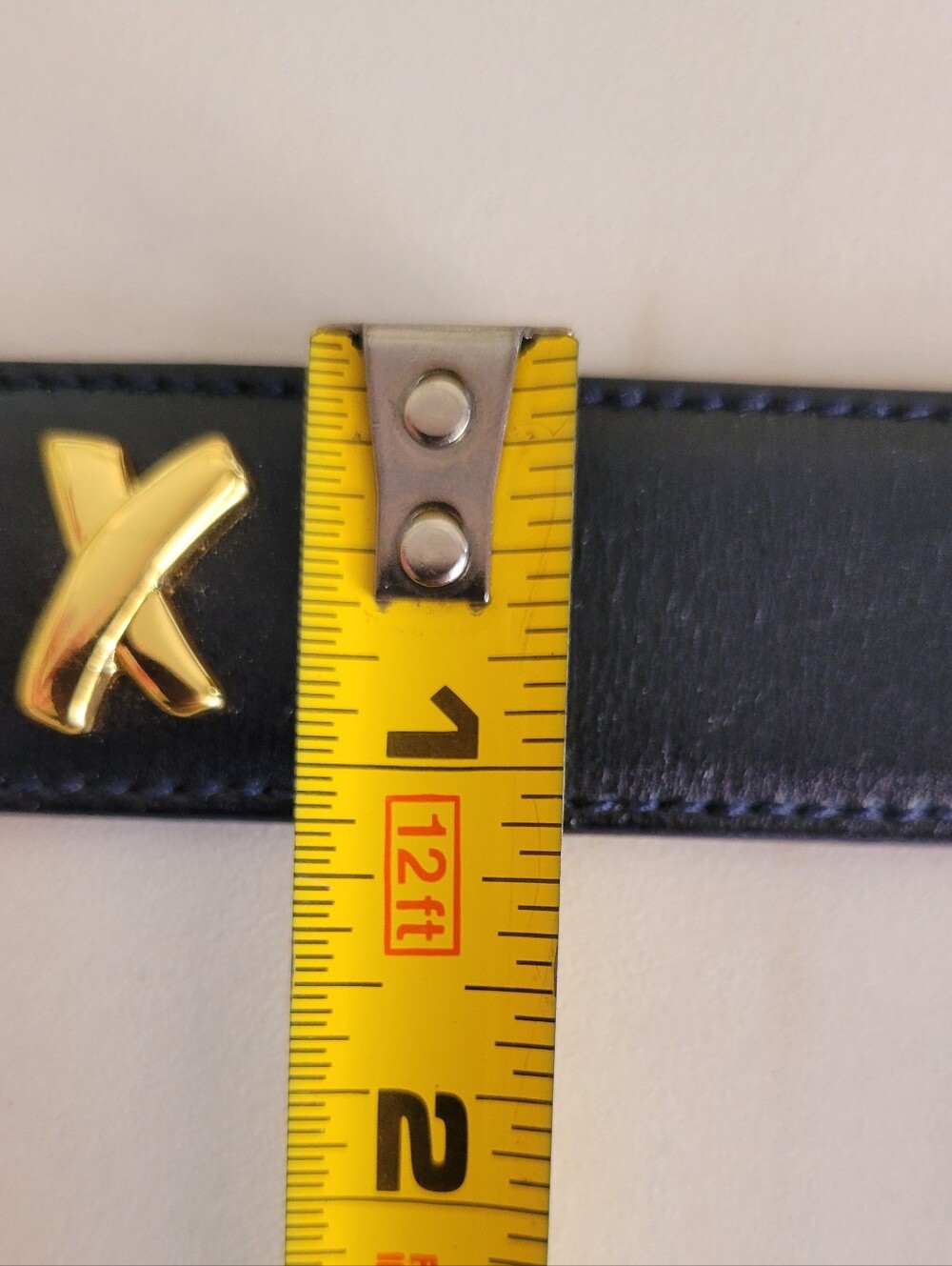 Vintage 80s 90s Paloma Picasso Multi Kiss X Studded Leather Belt Navy M 75 - Picture 11 of 12
